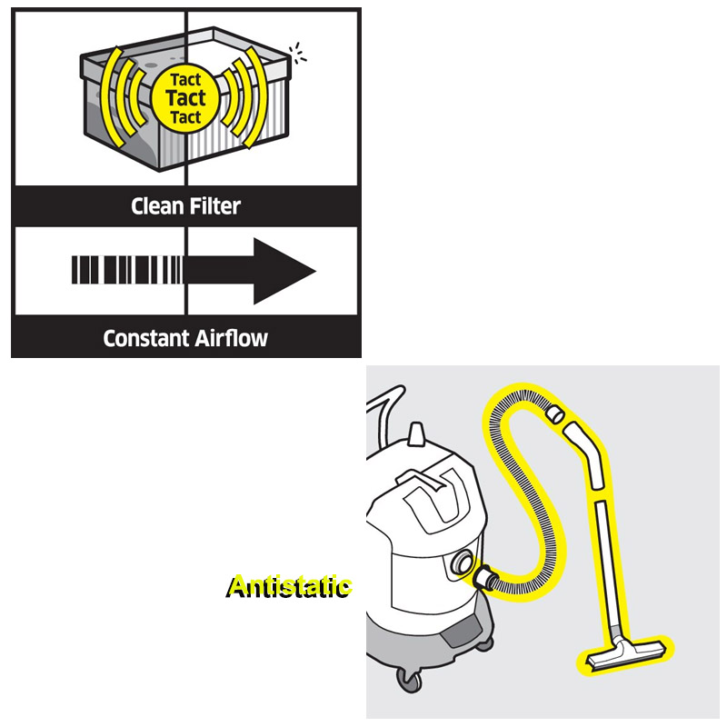Aspirator tip NT 50/1 Tact Te M 1380W, 50 L, certificat pentru pulberi fine clasa M