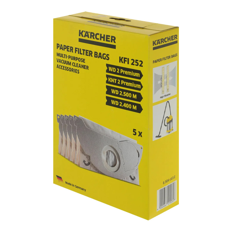 Set 5 saci din hartie Karcher pentru WD2 Premium, SE2CAR, tip KFI252